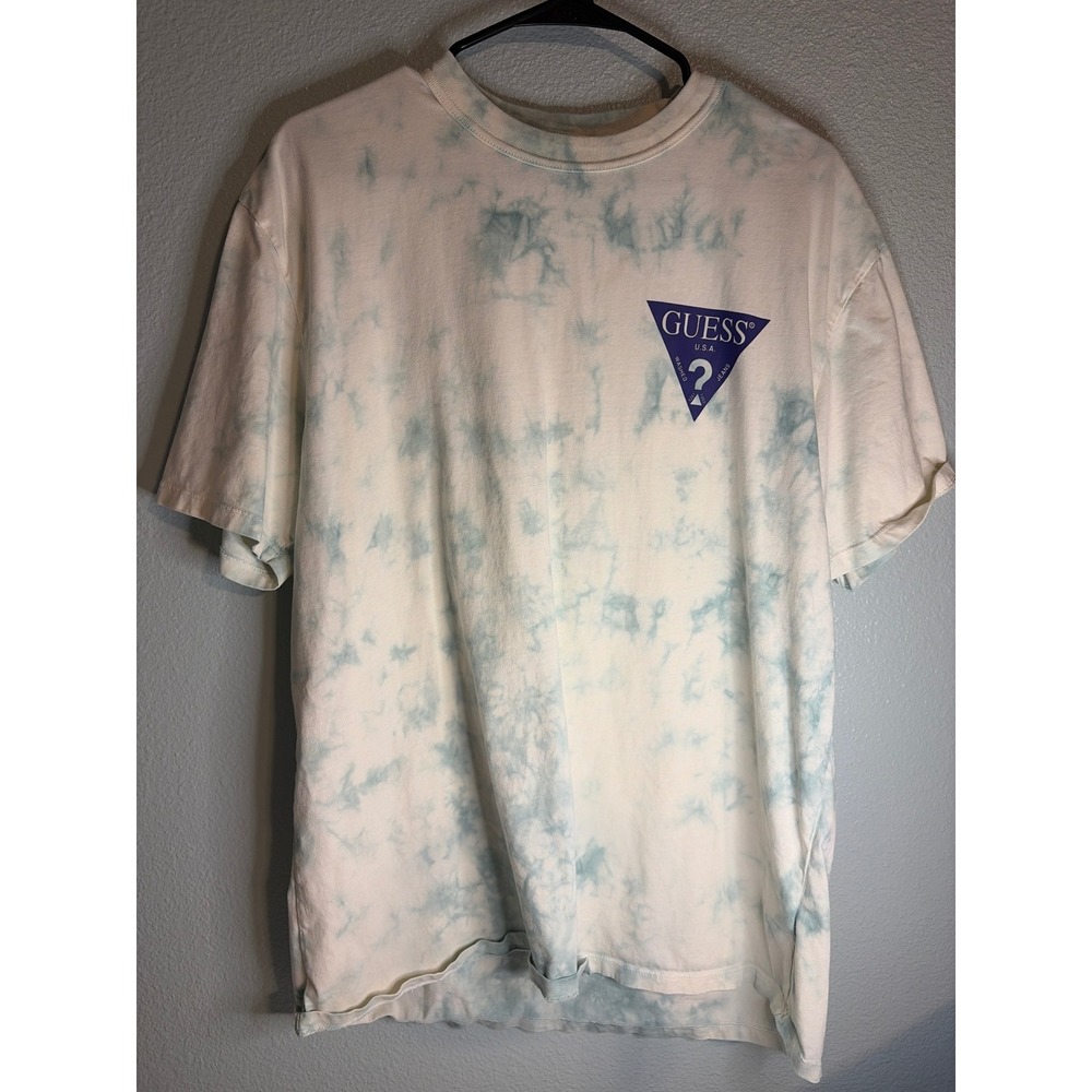 Guess Los Angeles Tie Dye T-Shirt Mens Large Blue White Triangle Logo Graphic